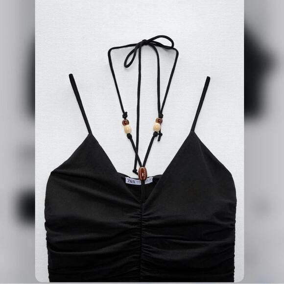 Zara Black Beaded Ruched Dress Size Medium - Picture 6 of 6